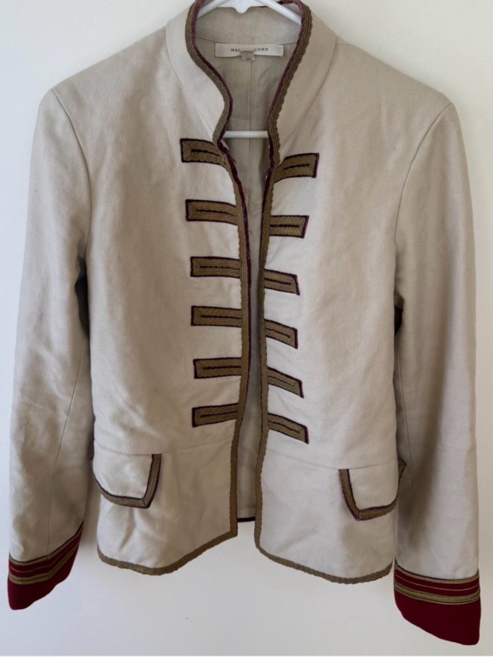 Marc Jacobs Collection Fall 2002 Cream Military-Style Jacket with Red Trim